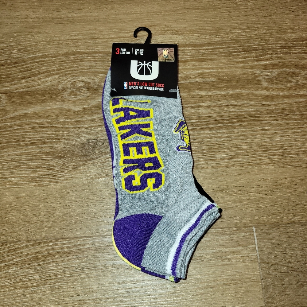 NBA Los Angeles Lakers NBA Mens Low Cut Socks Large (6-12) 3 Pair Pack New